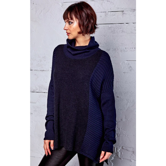 Planet By Lauren G 100% Cotton Cowl Turtle Neck Ribbed Oversized Top One Size - Picture 1 of 11